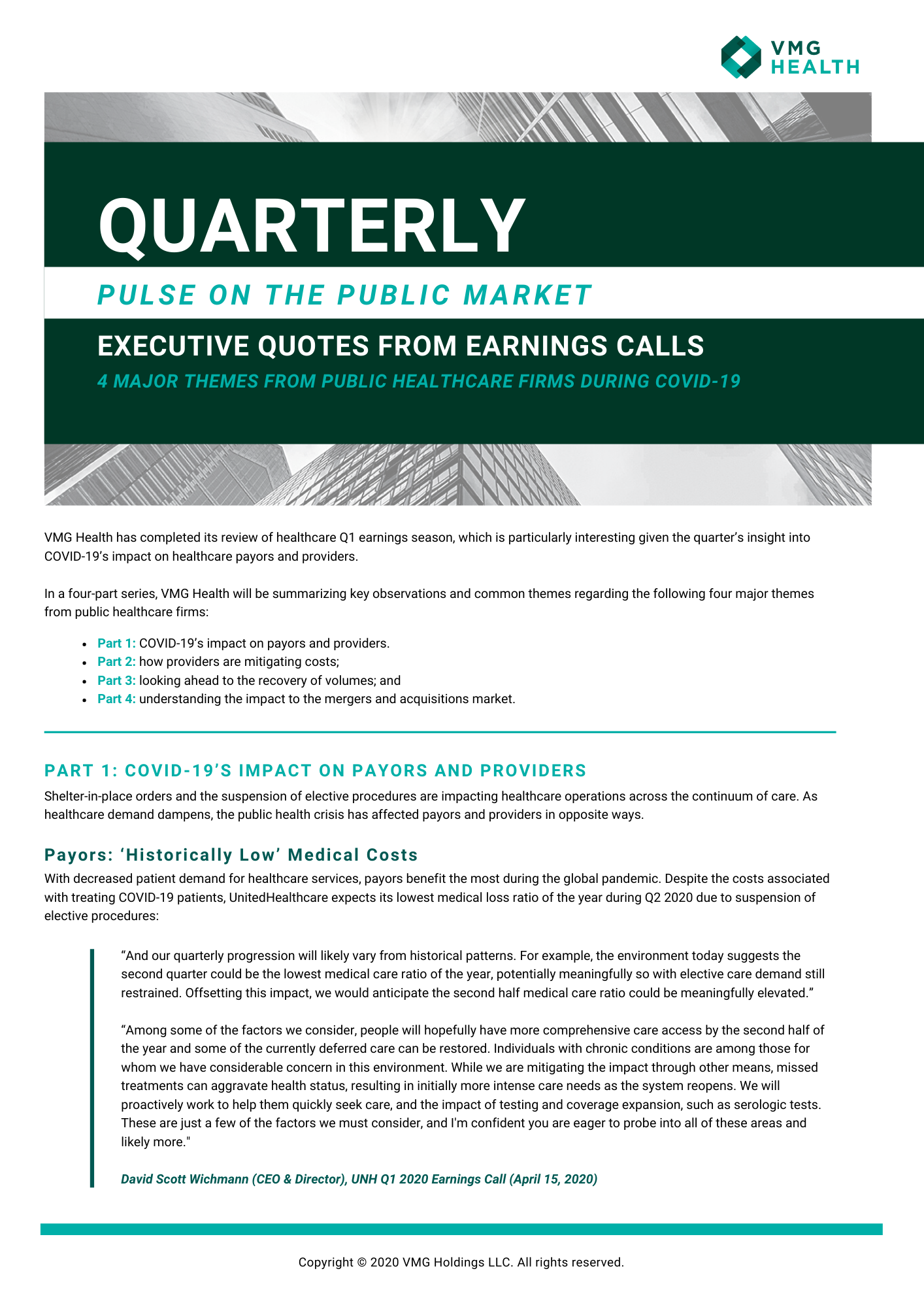 Executive Quotes from Earnings Calls: 4 Major Themes from Public Healthcare Firms During COVID-19